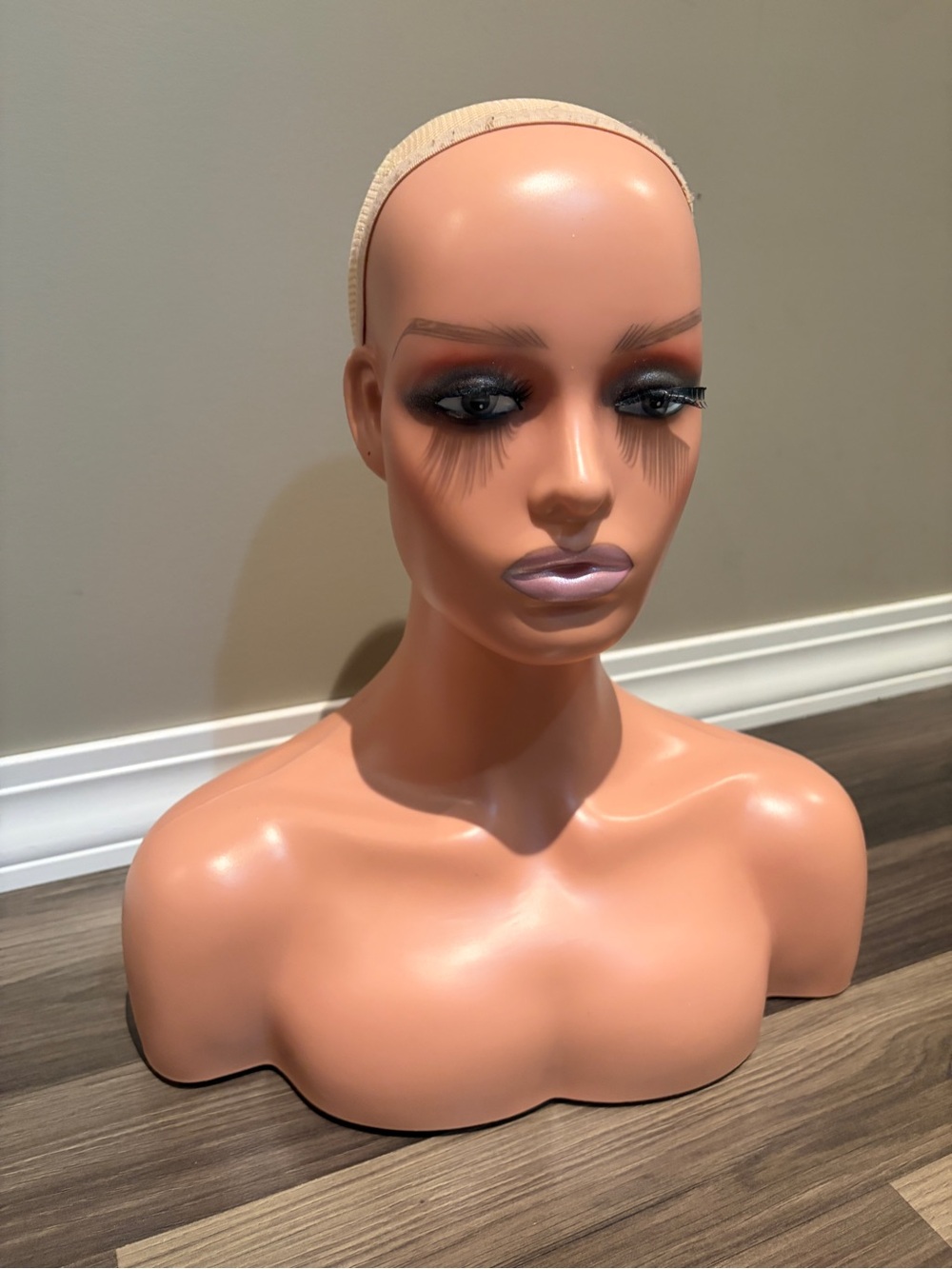 Beige Mannequin Head Display for Wigs and Accessories